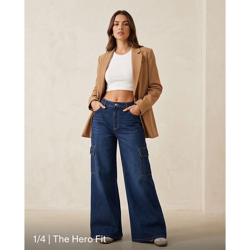 Ann Taylor 14 The Hero Fit Wide Leg Cargo Jeans Dark Indigo Blue NWT